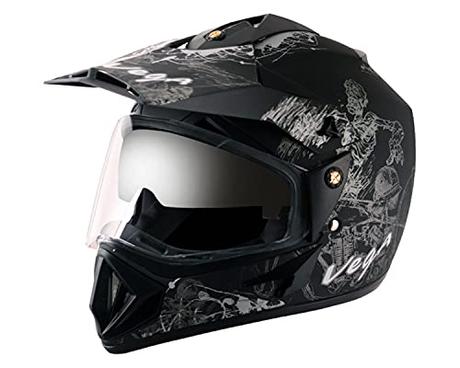 Vega Off Road D/V Sketch Dull Black Silver Helmet-L