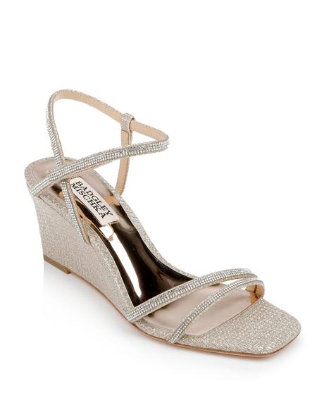 wedge sparkly wedding shoes comfortable with ankle straps badgley mishka