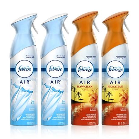 Febreze Air Freshener and Odor Eliminator Spray, Linen & Sky and Hawaiian Aloha Scents, 8.8oz (Pack of 4)