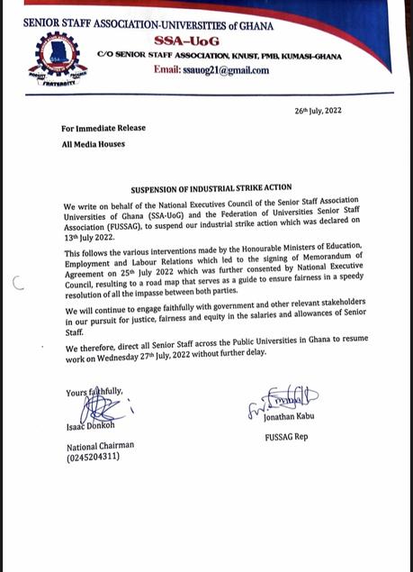 Senior staff of universities suspend strike Senior staff of universities suspend strike