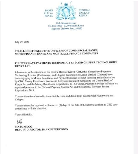 Flutterwave has no license in Kenya – Central Bank Boss