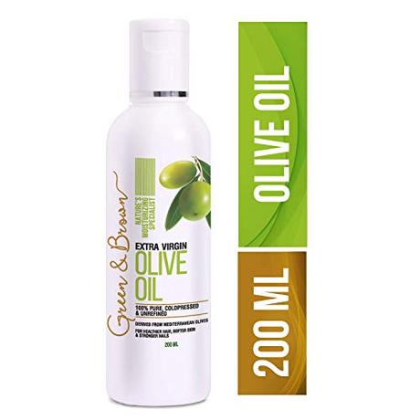 Green & Brown Olive Oil Extra Virgin For Hair, Skin and Face Massage Specialist, White, 200 ml