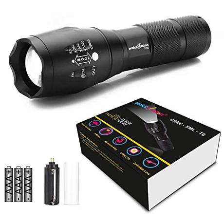 amiciVision Metal LED Torch Flashlight, XML T6 Water Resistance 5Modes Adjustable Focus with 3 AAA...