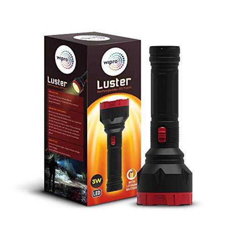 Wipro Luster 3W LED Bright Rechargeable Torch (Pack of 1, Red and Black)
