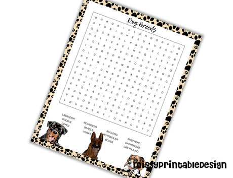 dog breed word search