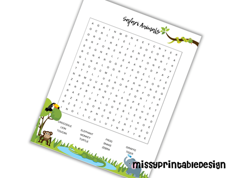 safari animals word search