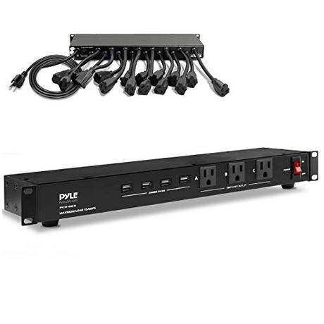 Pyle 19 Outlet 1U 19″ Rackmount PDU Power Distribution Supply Center Conditioner Strip Unit Surge Protector 15 Amp Circuit Breaker 4 USB Multi Device Charge Ports 15FT Cord (PCO865) Black