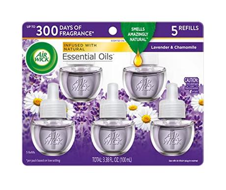 Air Wick Plug in Scented Oil, 5 Refills, Lavender & Chamomile, (5x0.67oz), Essential Oils, Air Freshener, Packaging May Vary