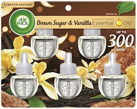 Air Wick Plug in Scented Oil 5 Refills, Brown Sugar and Vanilla, Fall scent, Essential Oils, Air Freshener, Packaging May Vary