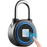 Fingerprint Padlock, Bluetooth Connection Metal Waterproof, Suitable for House Door, Suitcase, Backpack, Gym, Bike, Office, APP for Android/ iOS, USB Charging (Blue)