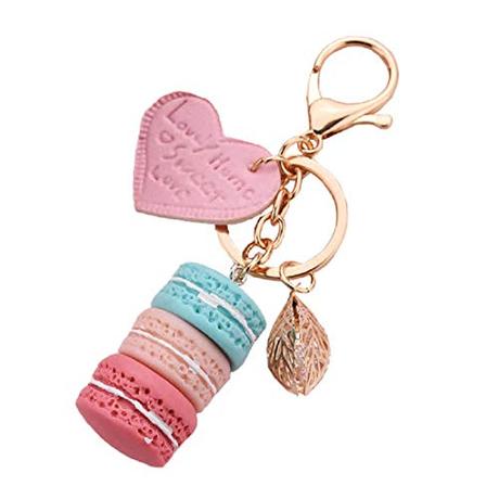 Vismiintrend Macaron Cake Key Ring with PU Heart Charm Bag Tassel for Girls