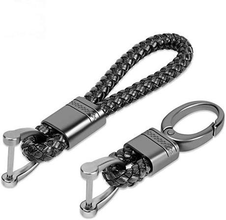 JVCV® 2 Pack Genuine Leather Keychain with Zinc Alloy Buckle Keyring (Black)