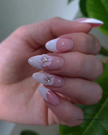 classy wedding nails french tip white flowers kangannynails