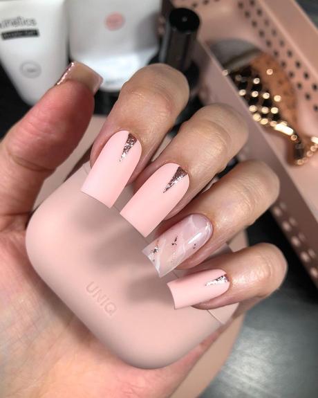 classy wedding nails matte pink and marble mariapro.nails