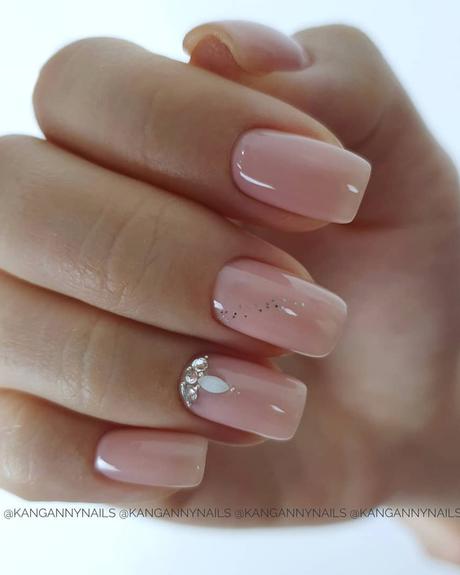 classy wedding nails simple natural with rhinestones kangannynails