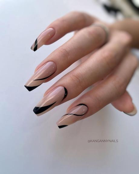 classy wedding nails long black design kangannynails