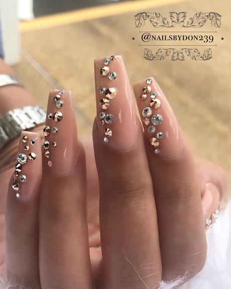 nude wedding nails simple long with sparkle dots nailsbydon239