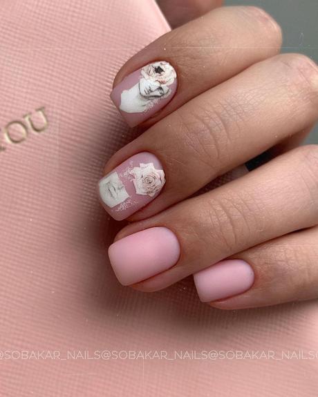 nude wedding nails white pink with roses sobakar_nails