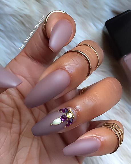 nude wedding nails matte long with rhinestones thenailistaproject