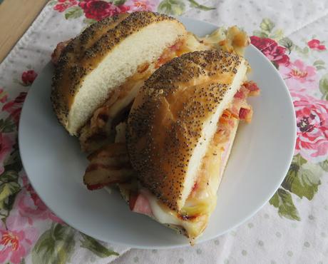 Hot Ham & Cheese Sandwich with Bacon & Caramelized Onions