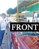 Galvanised pipe lands inside car, driver escapes