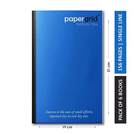 Papergrid Notebook - Long Book (31 cm x 19 cm), Single Line, 156 Pages - Pack of 6