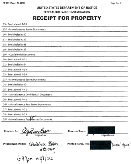 Mar-A Lago Warrant And List Of Items Seized