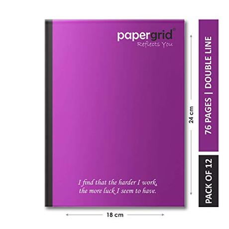 Papergrid Notebook - King Size (24 cm x 18 cm), Double Line, 76 Pages, Soft Cover - Pack of 12