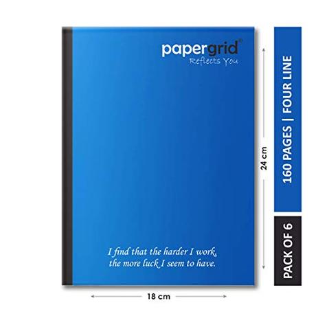 Papergrid Notebook - King Size (24 cm x 18 cm), Four Line, 160 Pages - Pack of 6