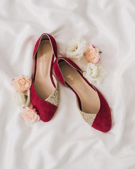 burgundy wedding shoes velvet ballet flats with gold yulia.nadeeva.shoes