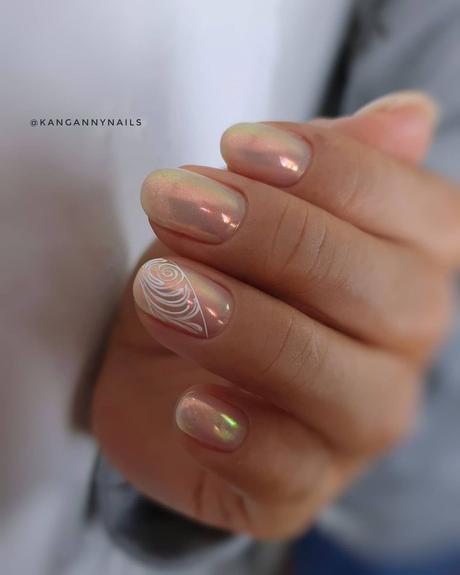 fall wedding nails short white design gold polish kangannynails