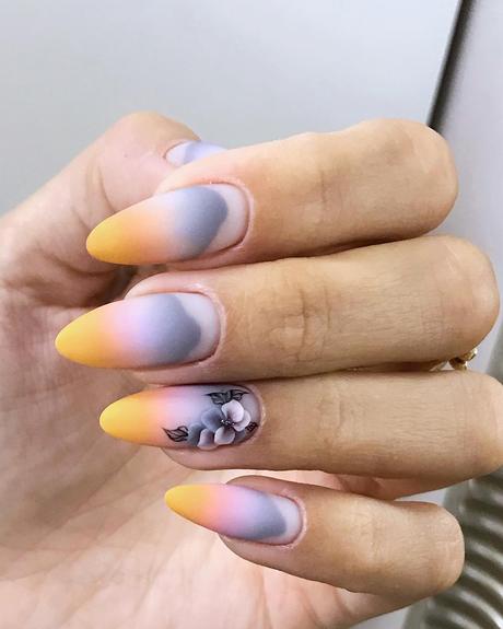 fall wedding nails ombre yellow gray acrylic flowers dizi_nail