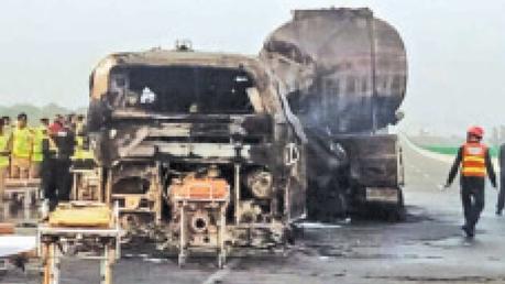 The bus-oil tanker collision took place near the Jalalpur Pirwala district of Pakistan’s eastern Punjab province.