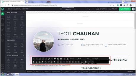 BOWWE Review: Is It The Best Website Builder? BOWWE text editing