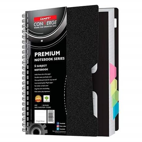 Luxor 5 Subject Single Ruled Notebook - A4, 70 GSM, 300 pages