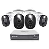 Swann 8 Channel 4 Camera Security System, Wired Surveillance 1080p HD DVR 1TB HDD, Audio Capture, Weatherproof, Color Night Vision, Heat & Motion Sensing Warning Light, Alexa + Google, SWDVK-845804WL