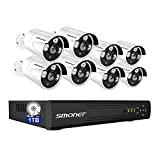 【16CH Expandable】SMONET 5MP Lite Security Camera System,Surveillance Camera System Outdoor(1TB Hard Drive),8pcs 1080P P66 Weatherproof Home CCTV Cameras,DVR Kits for Easy Remote,Night Vision,Playback