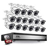 ZOSI H.265+1080p 16 Channel Security Camera System,16 Channel DVR with Hard Drive 4TB and 16 x Outdoor Indoor CCTV Bullet Camera 1080p with 120ft Long Night Vision and 105°Wide Angle