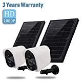Wireless Rechargeable Battery Powered Security Camera with Solar Panel, 1080p HD Waterproof Outdoor Home Surveillance with Motion Detection, Two Way Audio, Night Vision-Work with Alexa(2 Pack)