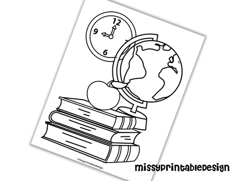back to school coloring pages- globe and book
