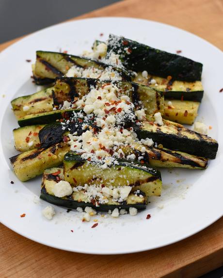 Grilled Zucchini Recipe with Feta and Red Pepper Flakes