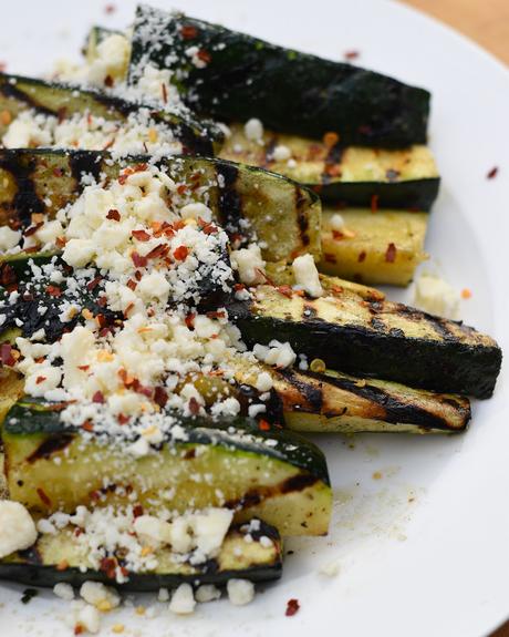 Grilled Zucchini Recipe with Feta and Red Pepper Flakes