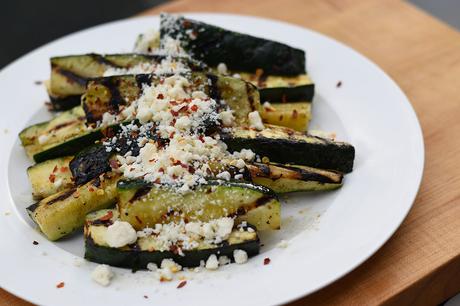 grilled zucchini with feta on plate