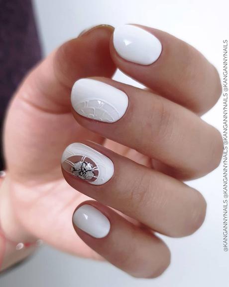 simple wedding nails simple white with flowers kangannynails
