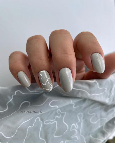 simple wedding nails dusty gray with white abstract kangannynails