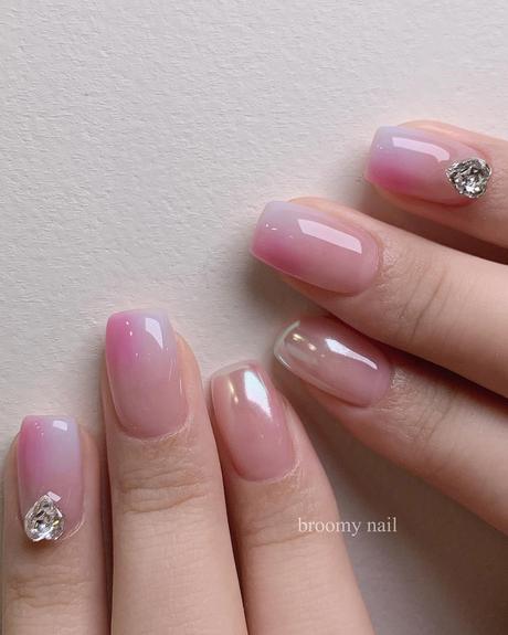 simple wedding nails light pink simple with rhinestones broomy_nail