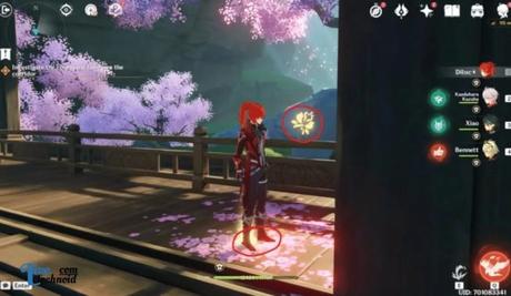 The courtyard far down the corridor in Genshin Impact