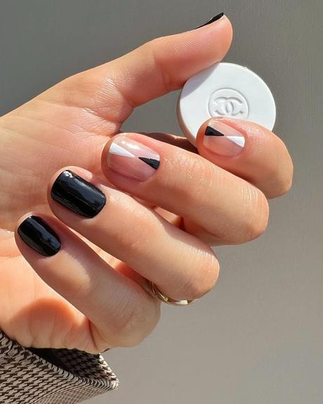 short wedding nails black and white