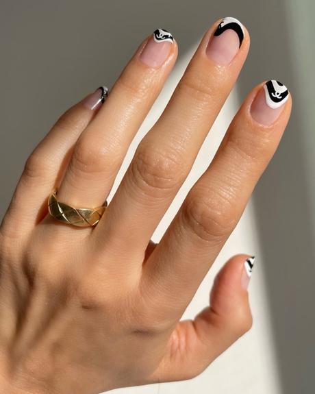 short wedding nails black and white