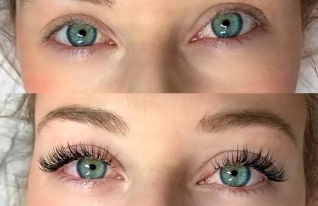 Eyelash extension.  Before and after. 